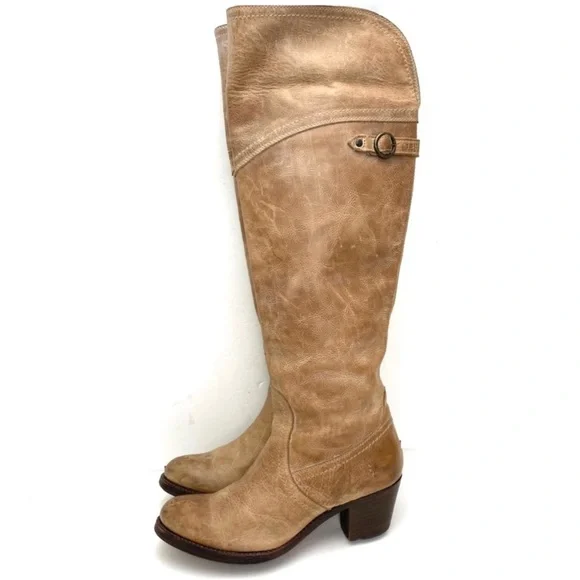 FRYE Jane Western Riding Knees High Boot in Beige Taupe Burnished Antique Size 7